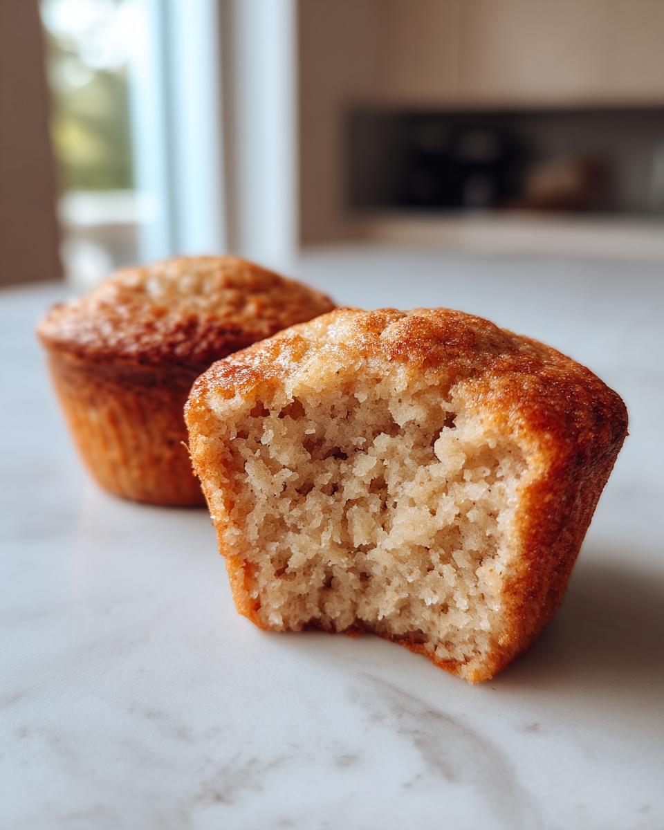 Close-up of a delicious banana protein muffin with a bite taken out, showing its fluffy texture.