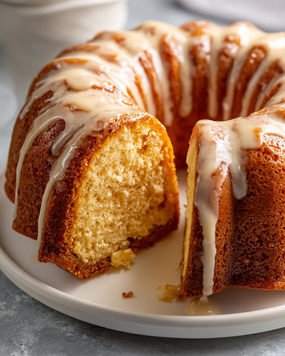 A slice of Irish potato leek soup, presented as a rich, golden bundt cake with a creamy glaze.