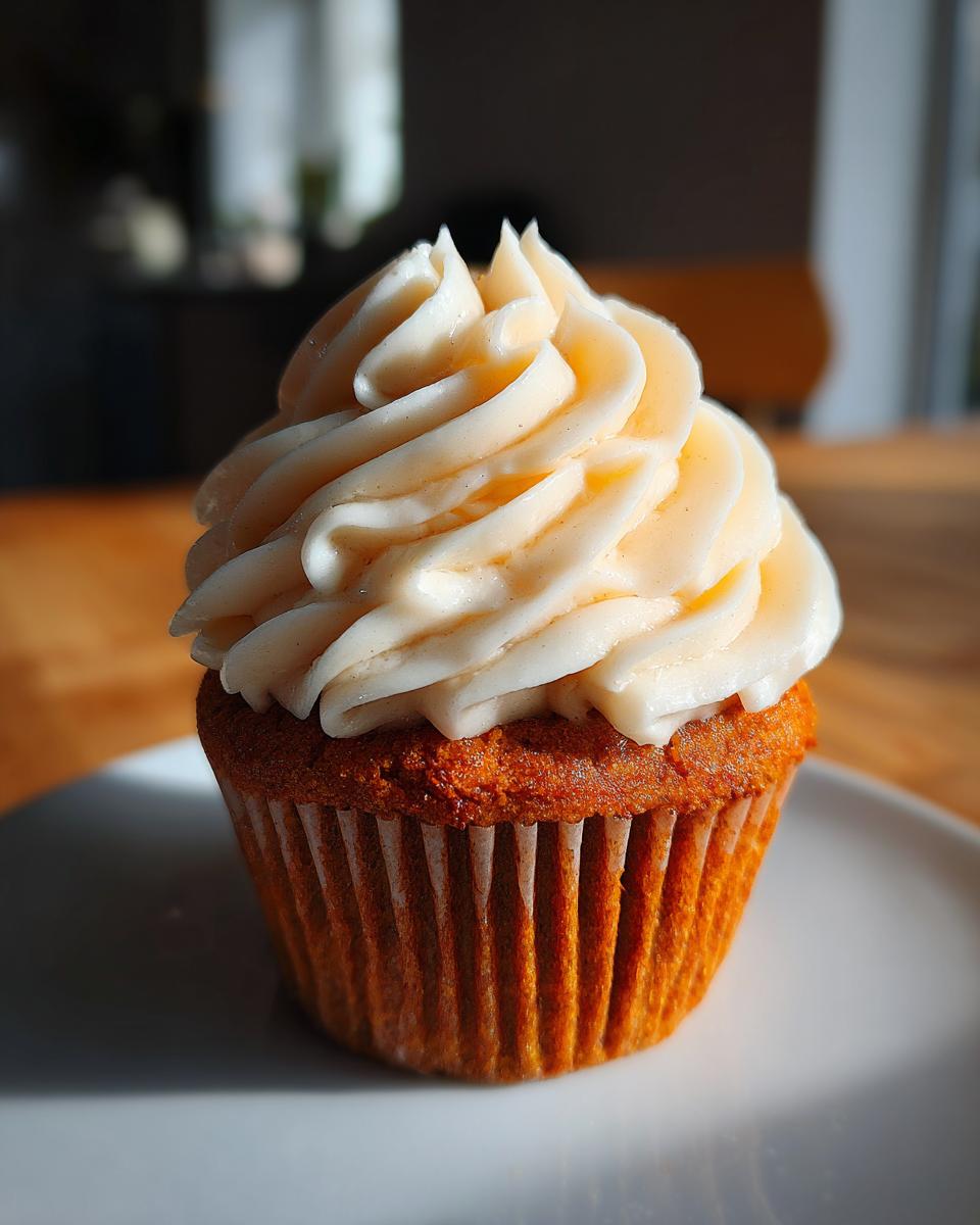 A single delicious pumpkin spice cupcake topped with creamy vanilla frosting, ready for fall.