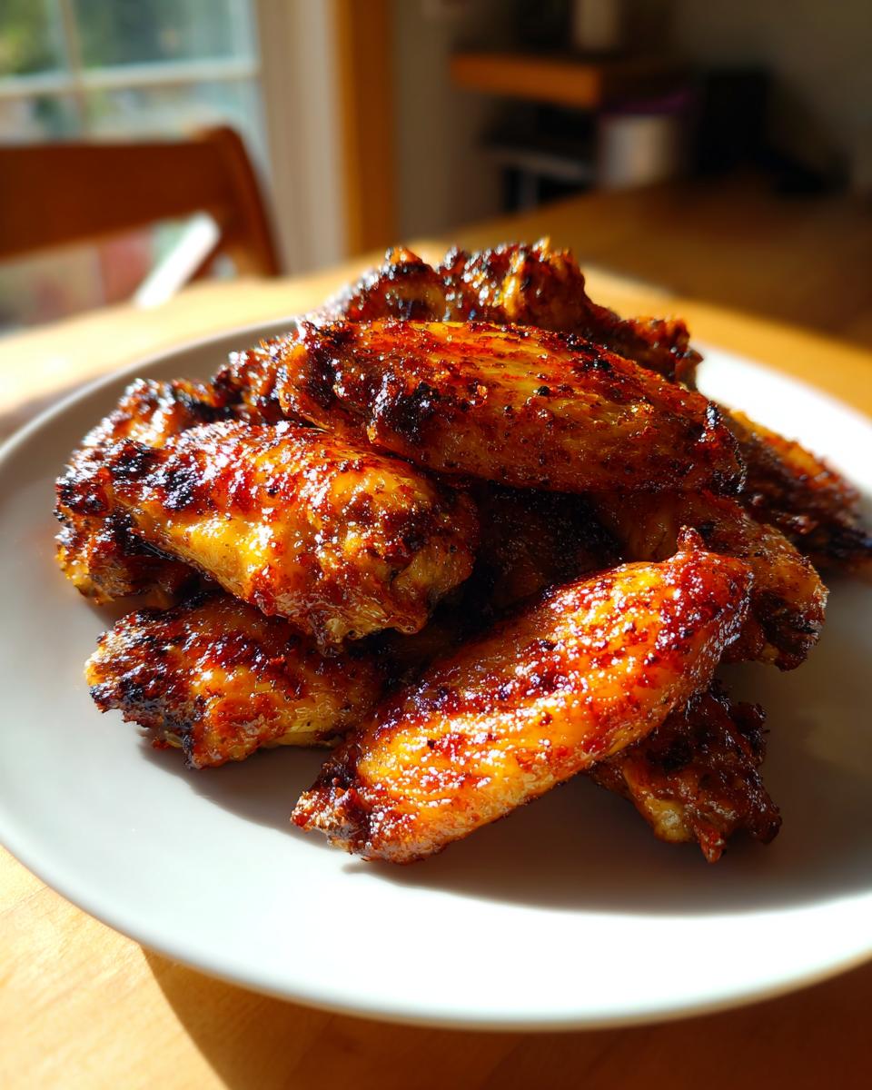 A close-up of a pile of glistening, caramelized chicken wings on a white plate, suggesting a secret recipe.