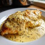 A juicy chicken breast smothered in creamy, herb-flecked sauce, perfect for slow cooker garlic parmesan chicken.