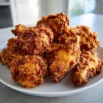 A close-up shot of a mound of perfectly cooked, crispy fried chicken wings piled high on a white plate.