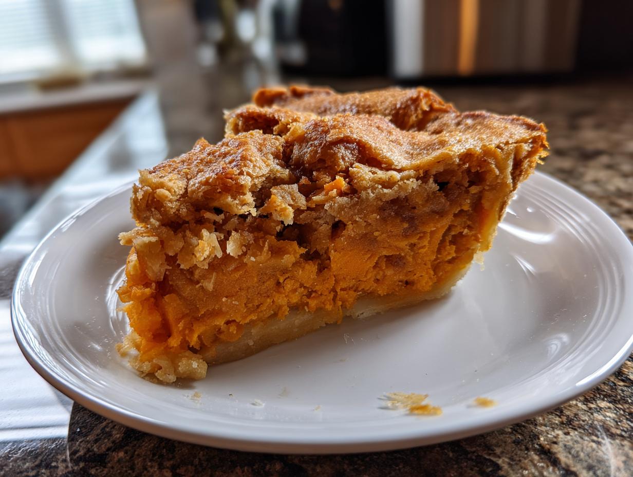A generous slice of amazing sweet potato cobbler with a crumbly top crust, served on a white plate.