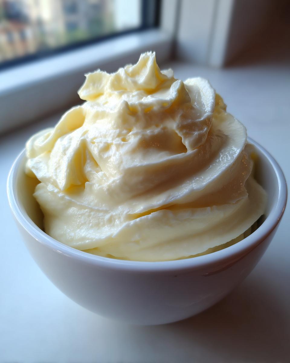 A close-up of thick, creamy homemade mayonnaise, freshly whipped and served in a small white bowl.