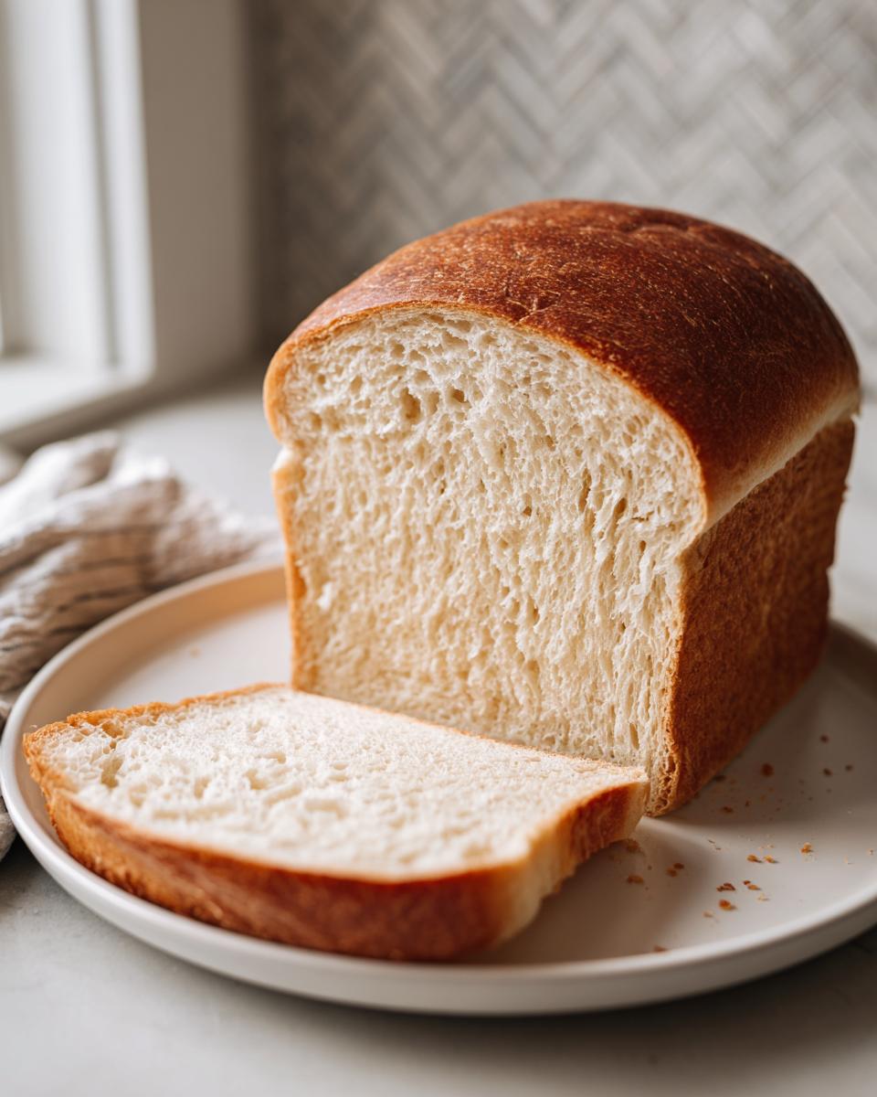 A freshly baked loaf of whole wheat bread, sliced, showing a soft, white interior crumb.