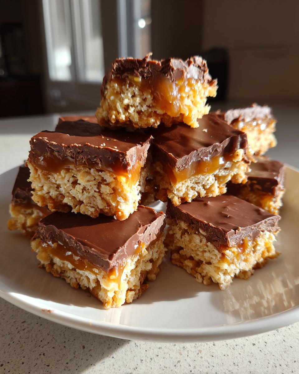 A stack of rich Caramel Ritz Cracker Christmas Cookies bars with a crispy base, gooey caramel, and chocolate topping.