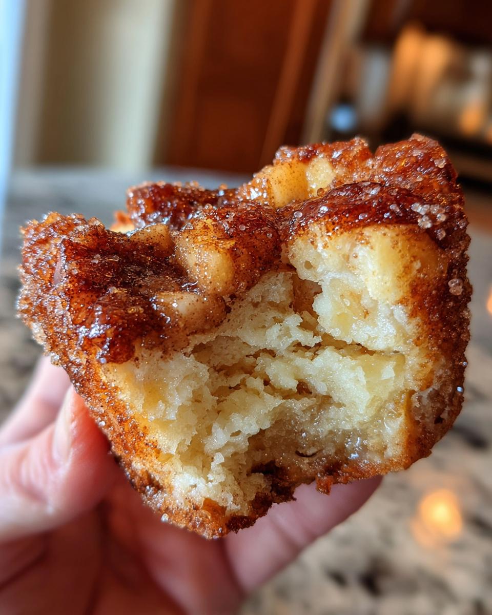 A close-up shot showing the soft, fluffy interior texture of a cinnamon sugar french toast muffins, coated in glistening cinnamon sugar.