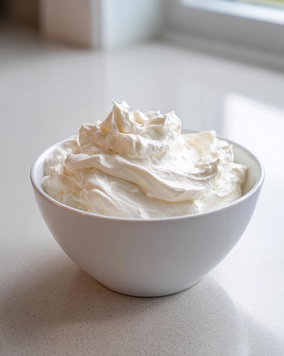 A white bowl filled with fluffy, whipped cream cheese fruit dip mixture.