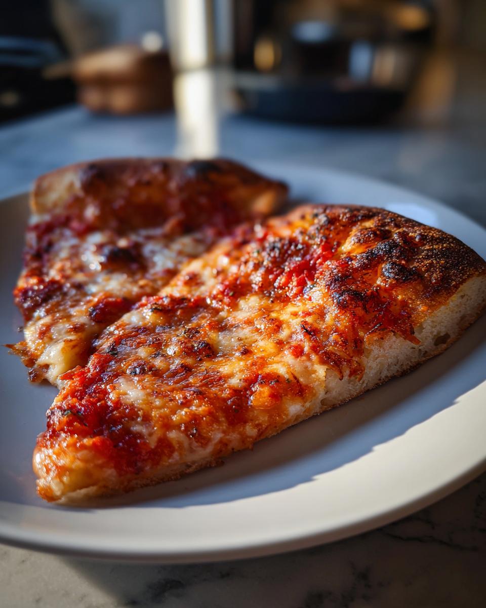 Two slices of homemade pizza featuring melted cheese and rich tomato sauce, resting on a white plate.