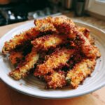 A close-up of a generous serving of golden brown, extra-crunchy Fried Pickles piled high on a white bowl.