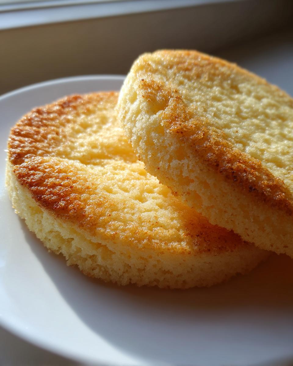 Two thick, round, golden brown sugar cookie halves resting on a white plate in bright sunlight.